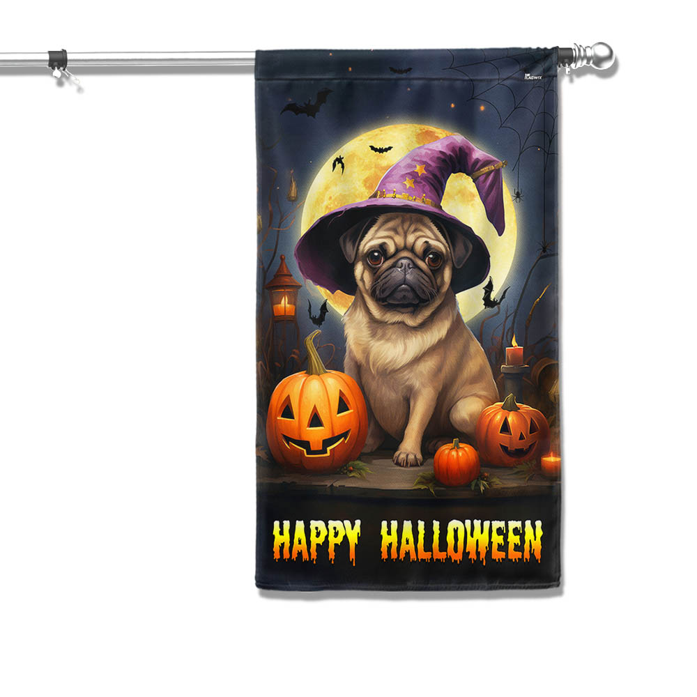 Pug Dog Happy Halloween Flag - Liberish