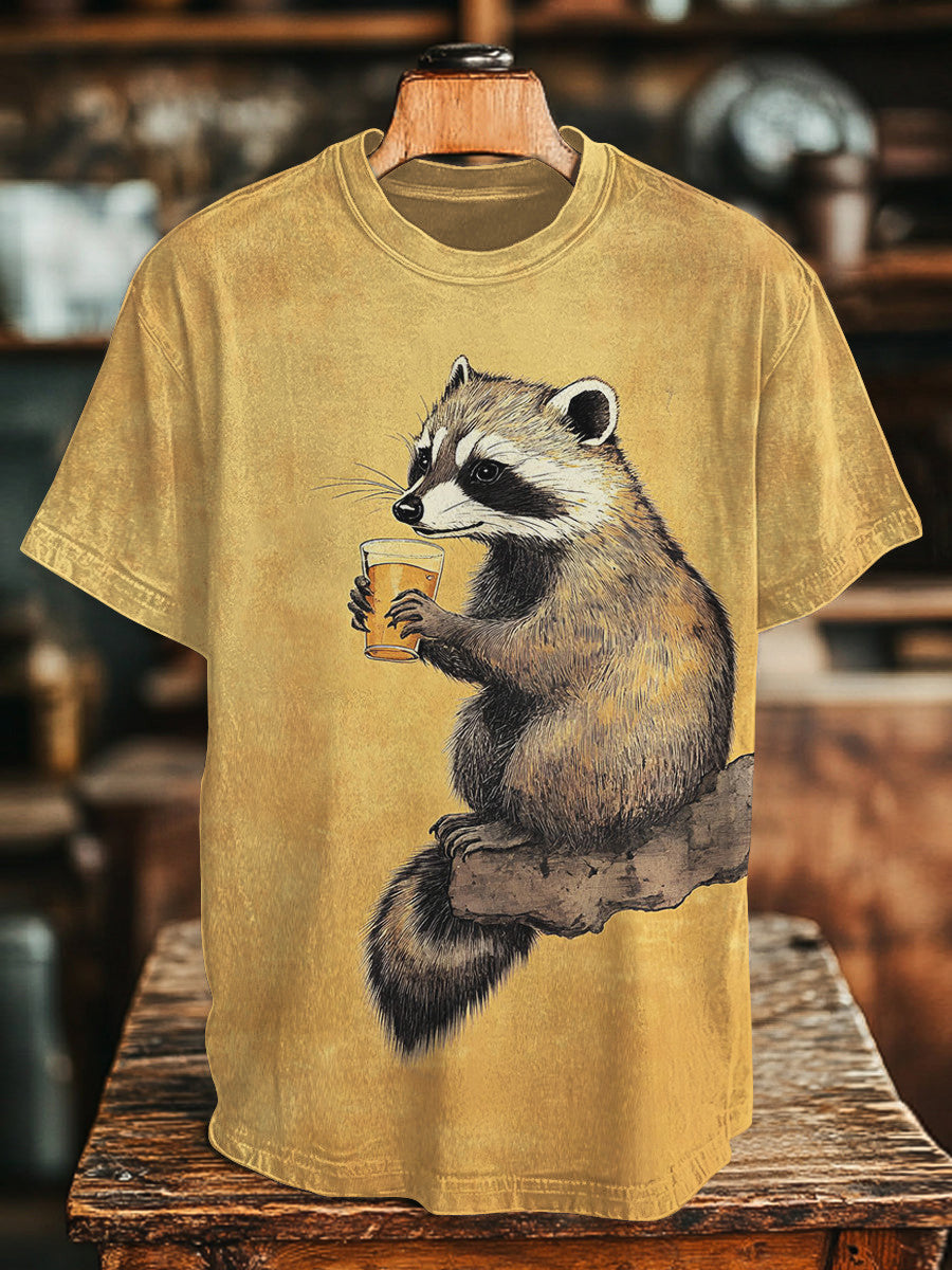 Raccoon Drinking Beer Print T-Shirt Gifts For Raccoon Lovers - Liberish