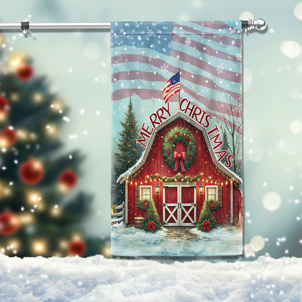 Red Barn Merry Christmas Flag Farmhouse Holiday Gift Decor - Liberish