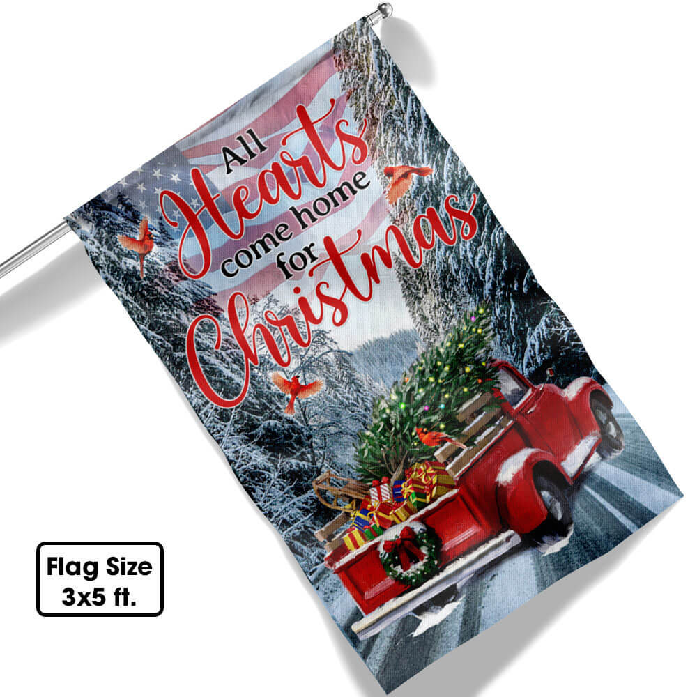 Red Truck American Flag All Hearts Come Home For Christmas Flag - Liberish