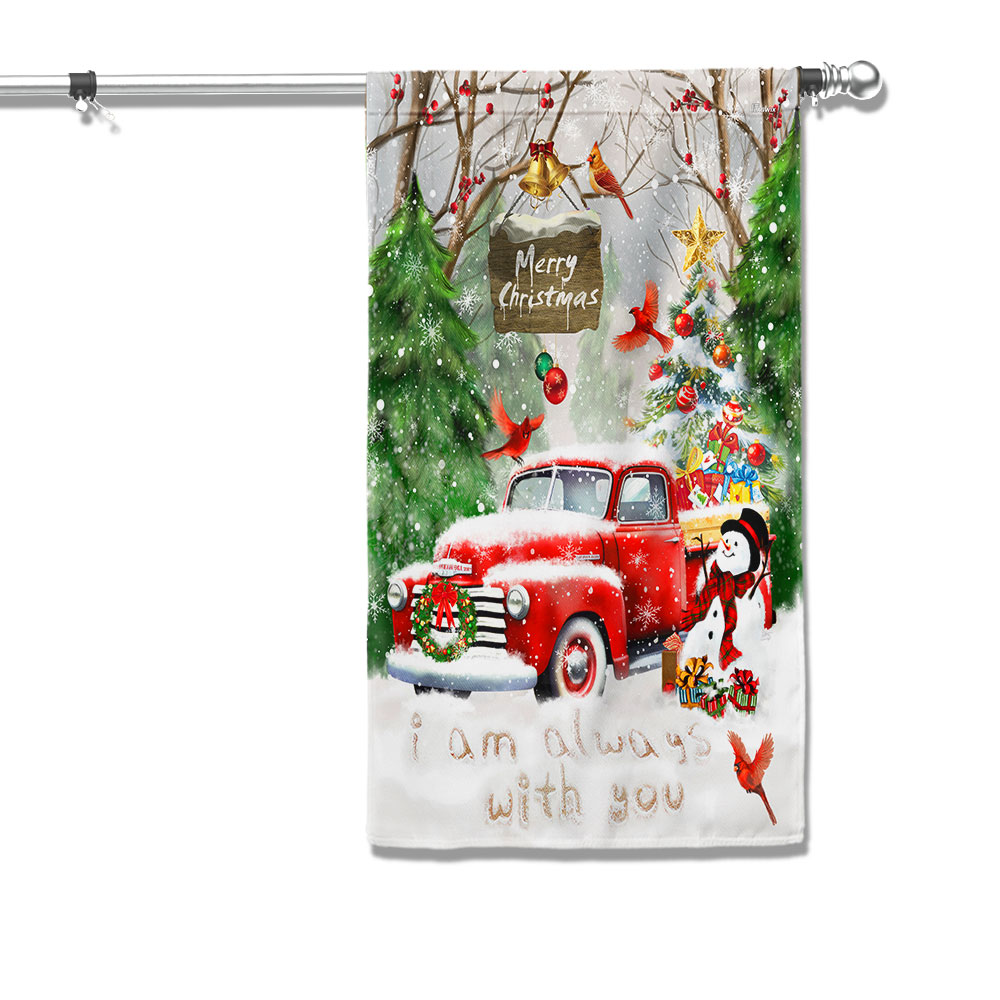 Red Truck Cardinal Christmas Flag I Am Always With You Flag - Liberish