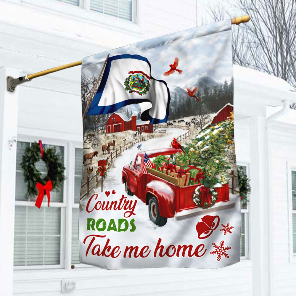 Red Truck West Virginia Flag Country Roads Take Me Home - Liberish
