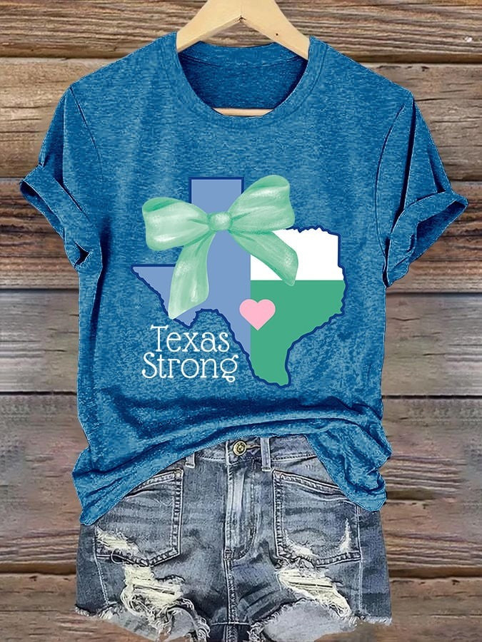 Retro Texas Strong Green Bow Print T-Shirt Gift For Women Texans and Americans - Liberish