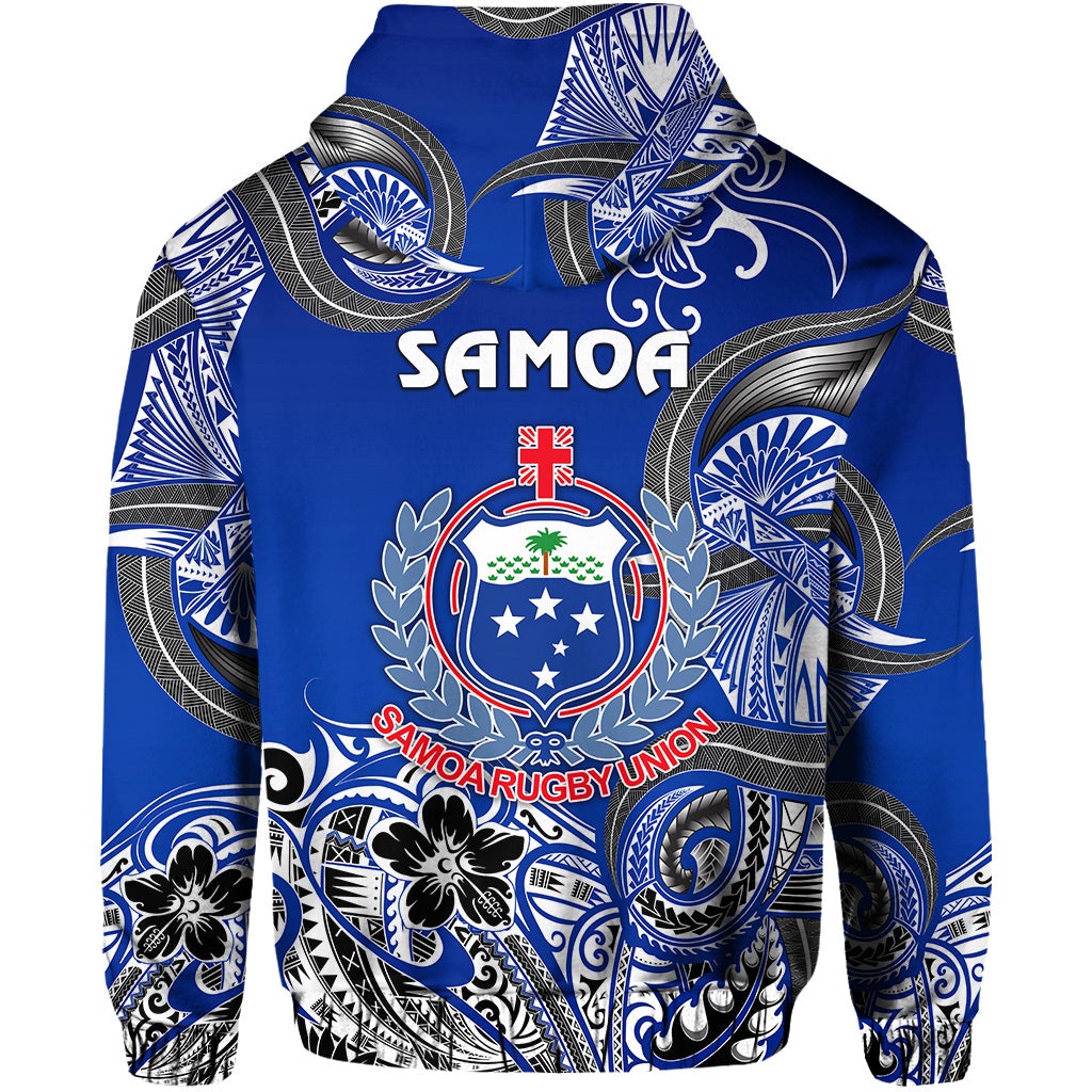 Samoa Manu Zip Hoodie Rugby Unique Style Blue White LT8