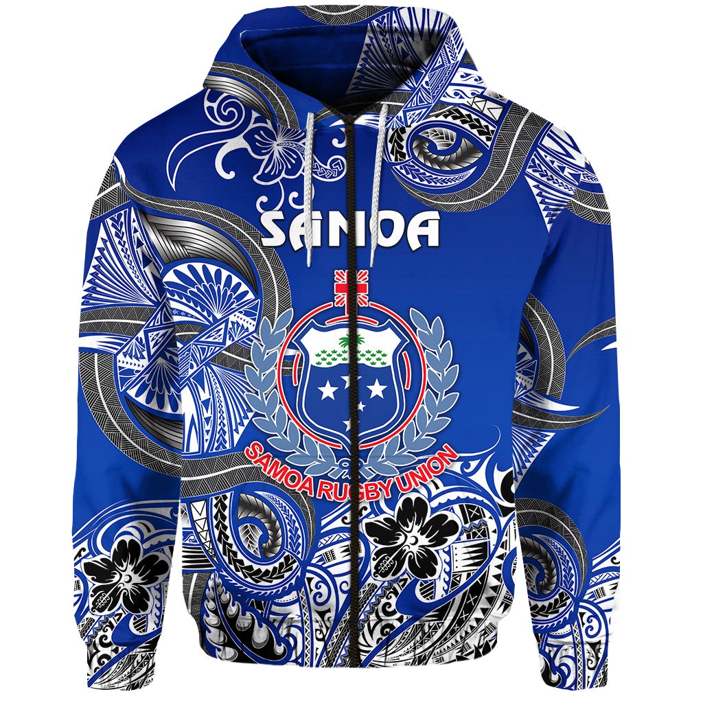 Samoa Manu Zip Hoodie Rugby Unique Style Blue White LT8