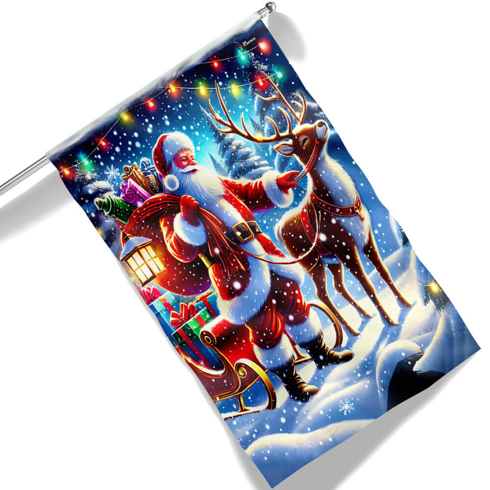 Santa Claus And Reindeer Christmas Flag - Liberish