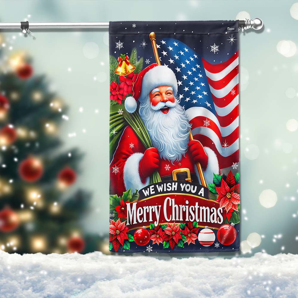 Santa Claus Christmas American Flag We Wish You A Merry Christmas Flag - Liberish