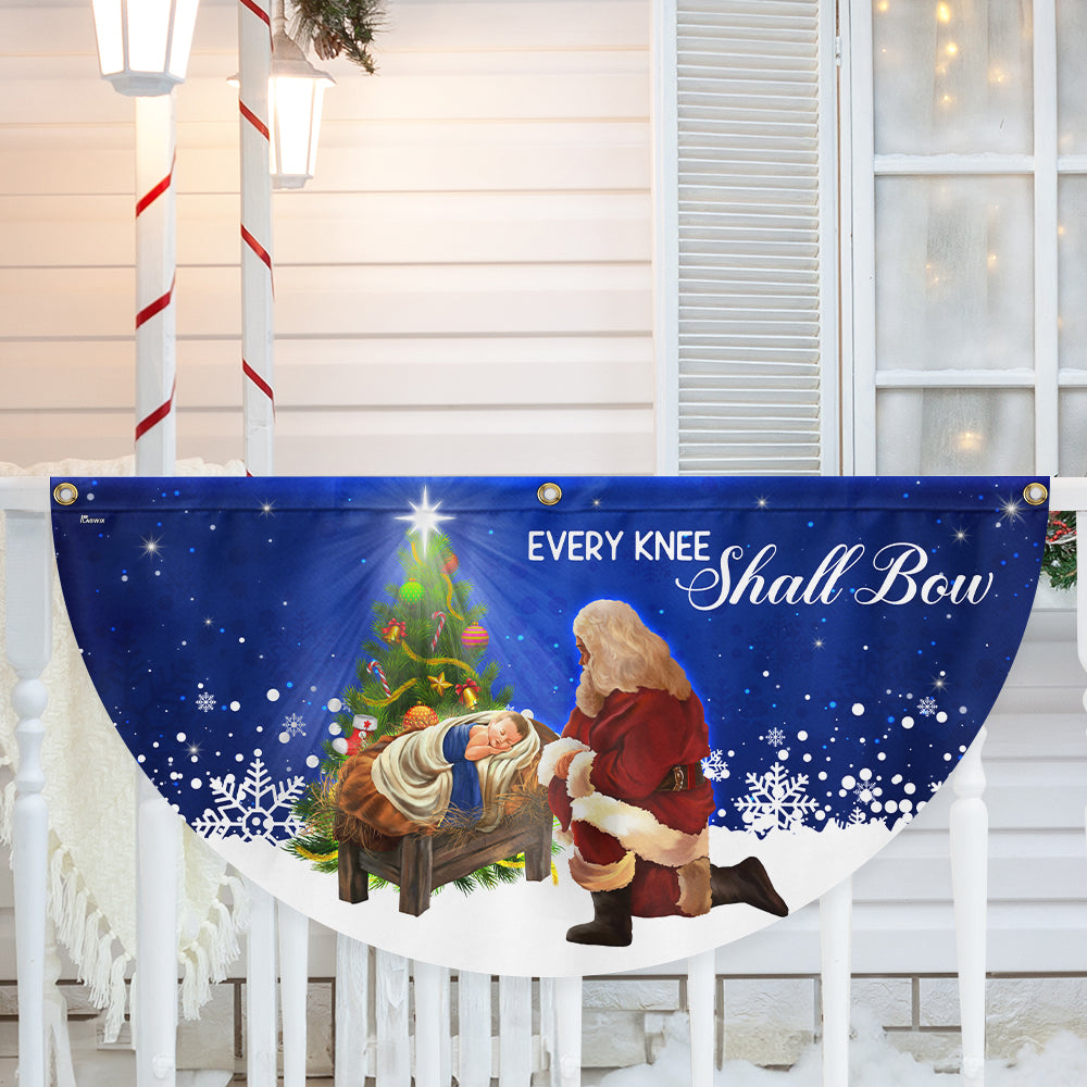 Santa Claus Christmas Baby Jesus Every Knee Shall Bow Non Pleated Fan Flag - Liberish