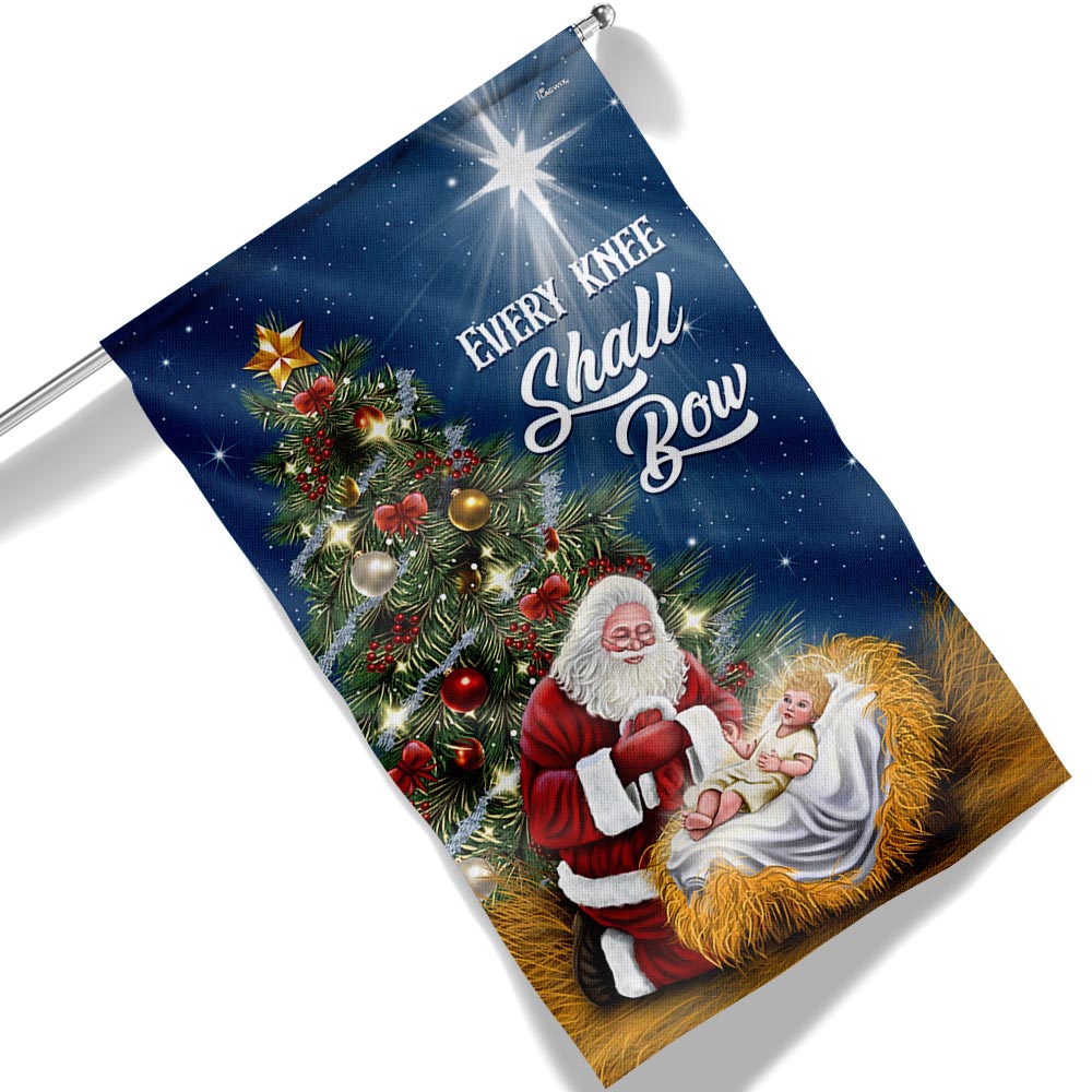 Santa Claus Every Knee Shall Bow Baby Jesus Christmas Flag - Liberish