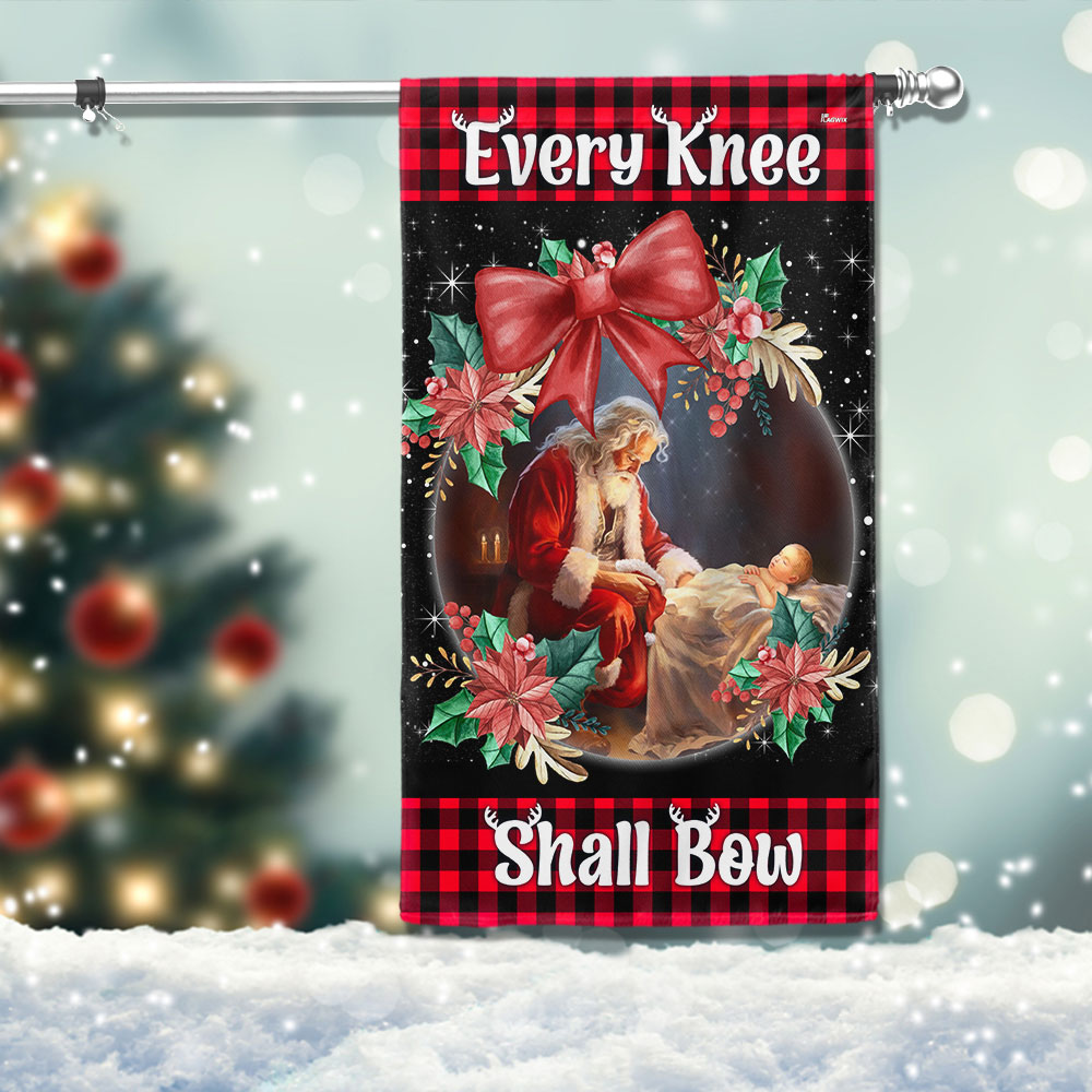 Santa Claus Kneeling With Baby Jesus Every Knee Shall Bow Flag - Liberish