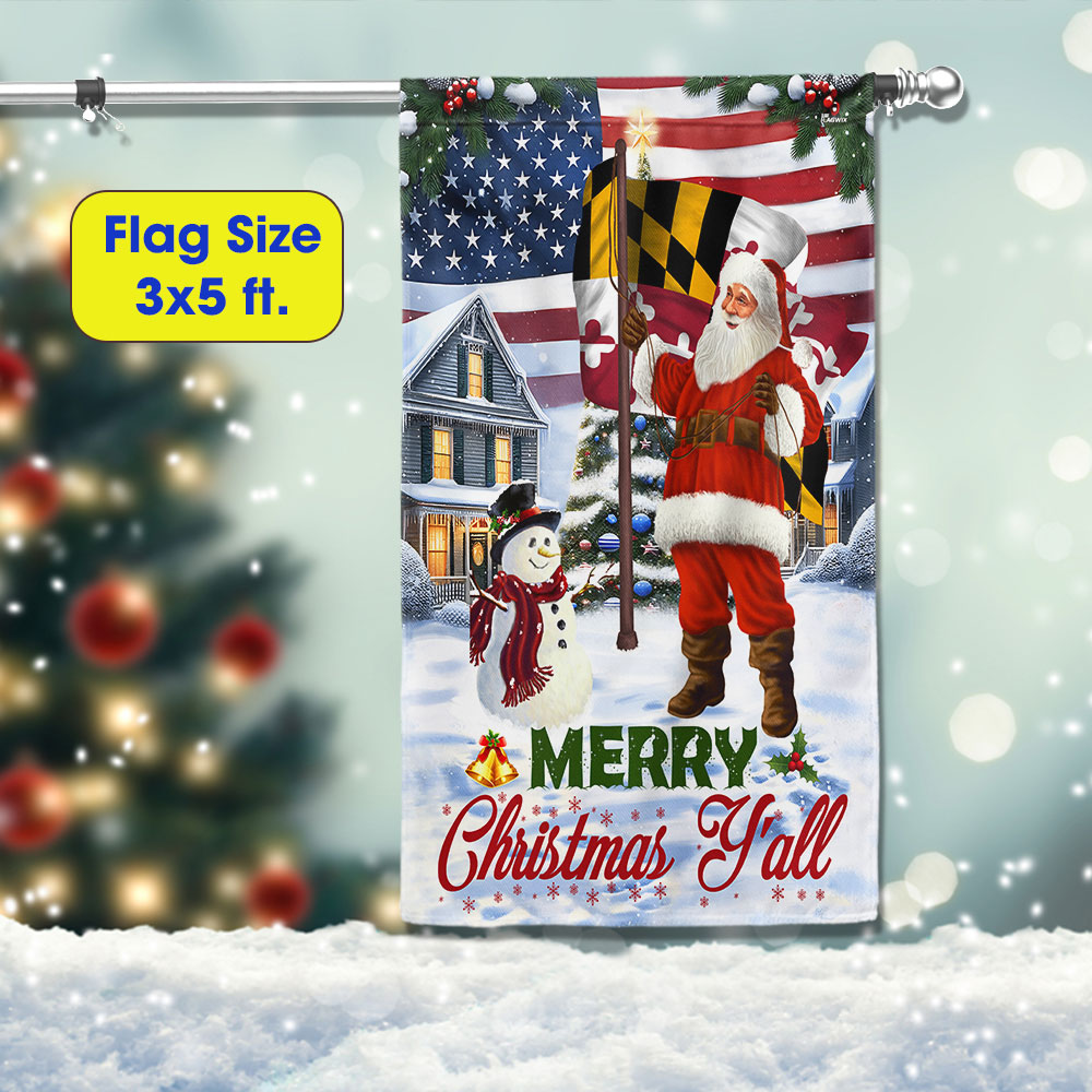 Santa Claus Merry Christmas Y All American Maryland Flag - Liberish