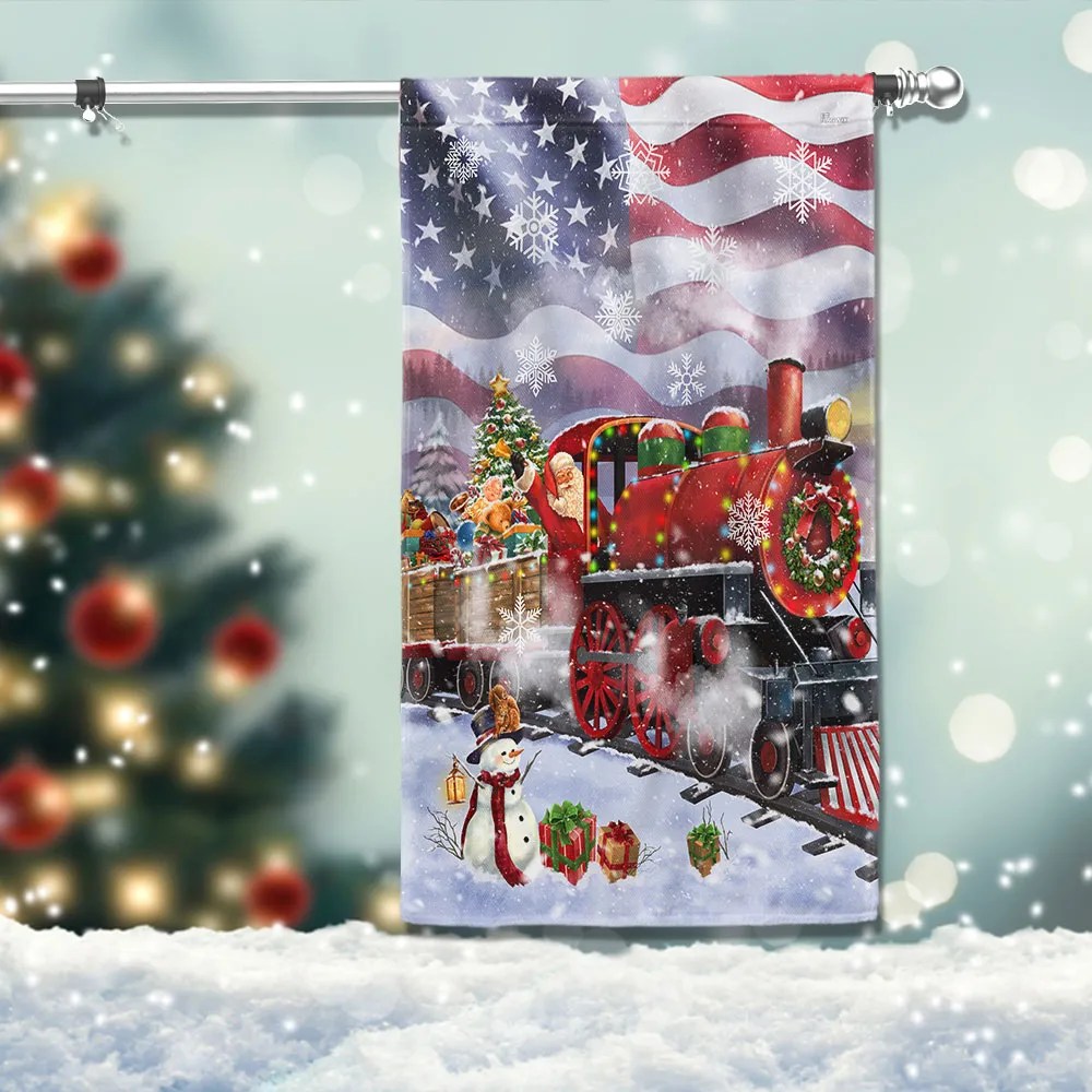 Santa Claus On The Christmas Train American Flag - Liberish