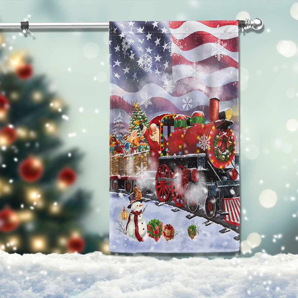 Santa Claus On The Christmas Train American Flag - Liberish