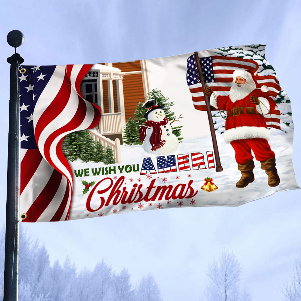 Santa Claus Us Grommet Flag We Wish You Ameri Christmas - Liberish