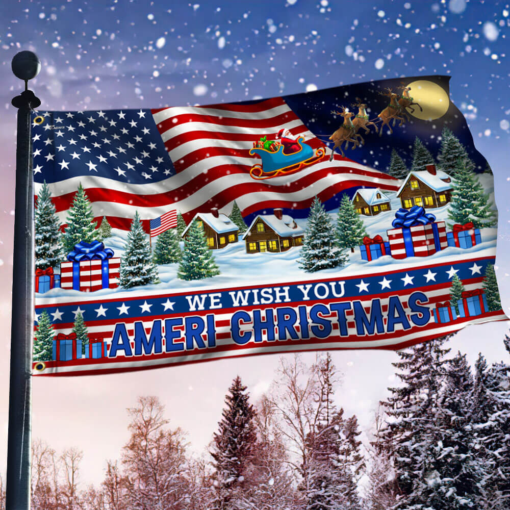 Santa Claus We Wish You Ameri Christmas Flag - Liberish