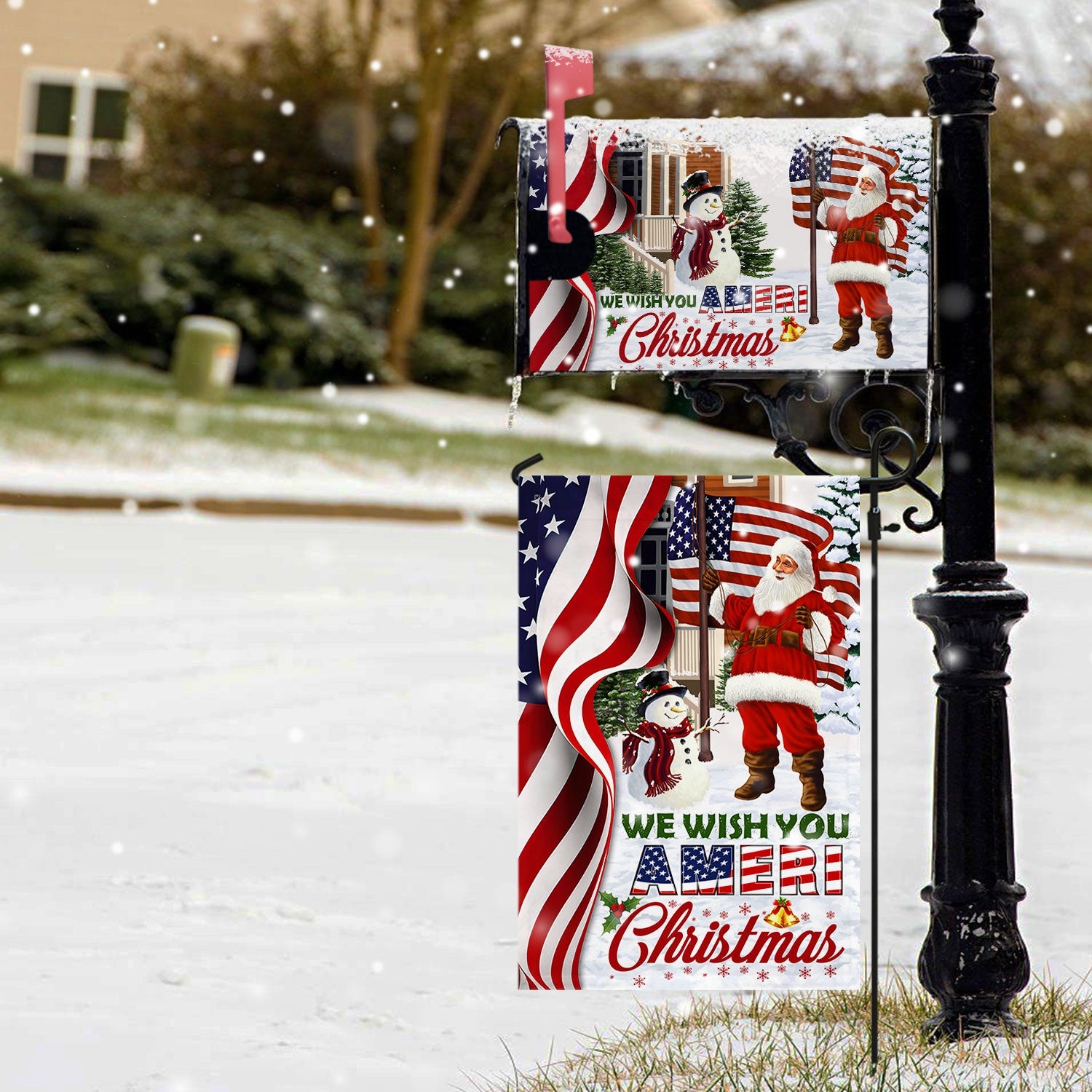 Santa Claus We Wish You Ameri Christmas Garden Flag Mailbox Cover - Liberish