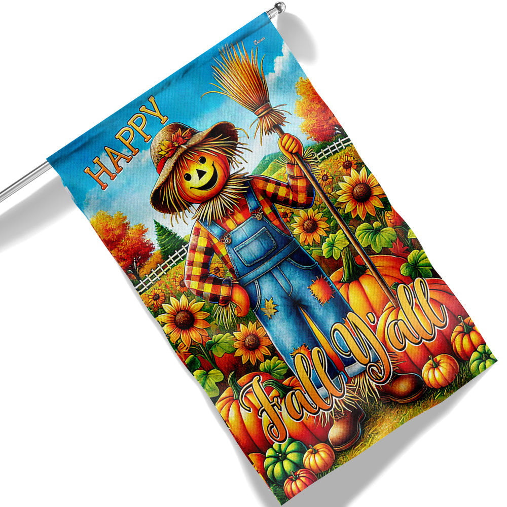 Scarecrow Harvest Pumpkins Happy Fall Flag - Liberish