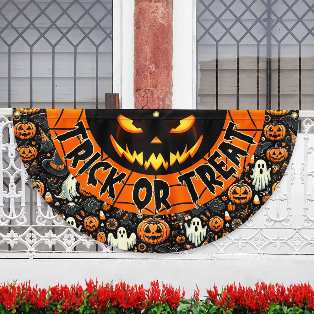 Scary Pumpkin Trick Or Treat Happy Halloween Non Pleated Fan Flag - Liberish