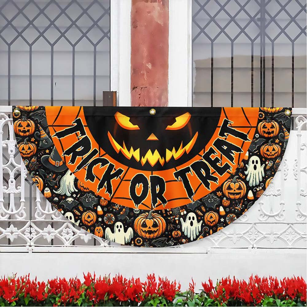 Scary Pumpkin Trick Or Treat Happy Halloween Non Pleated Fan Flag Best Gifts For Friends and Family - Liberish