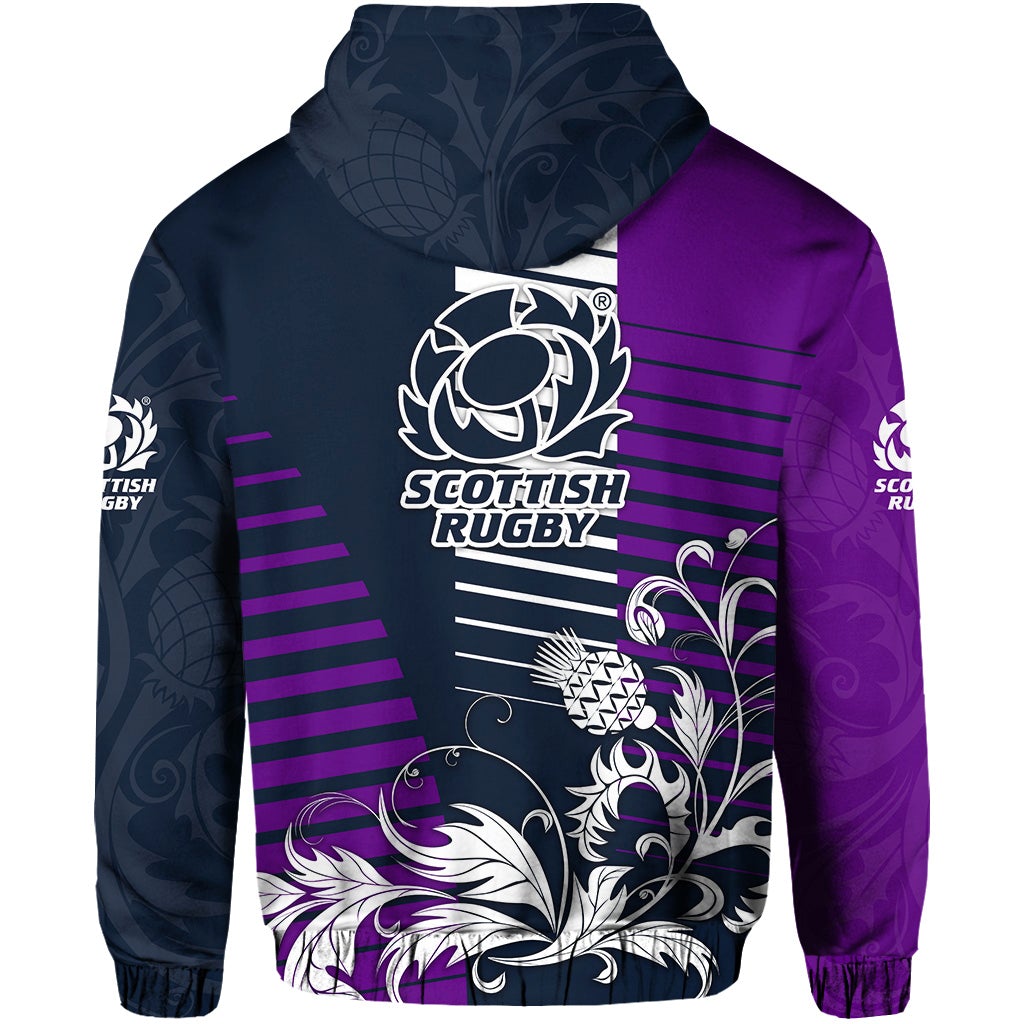 Scotland Rugby Hoodie Scottish Thistle Simple Style Navy Purple LT8