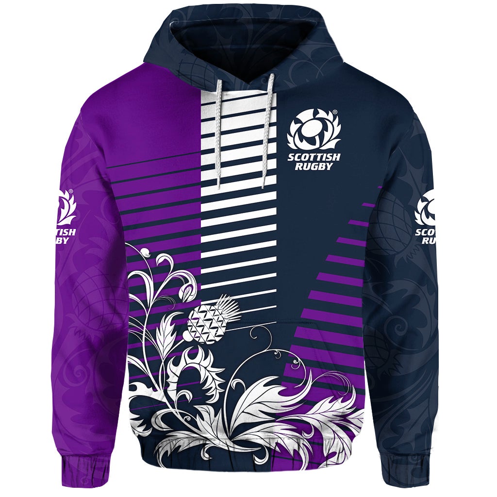 Scotland Rugby Hoodie Scottish Thistle Simple Style Navy Purple LT8