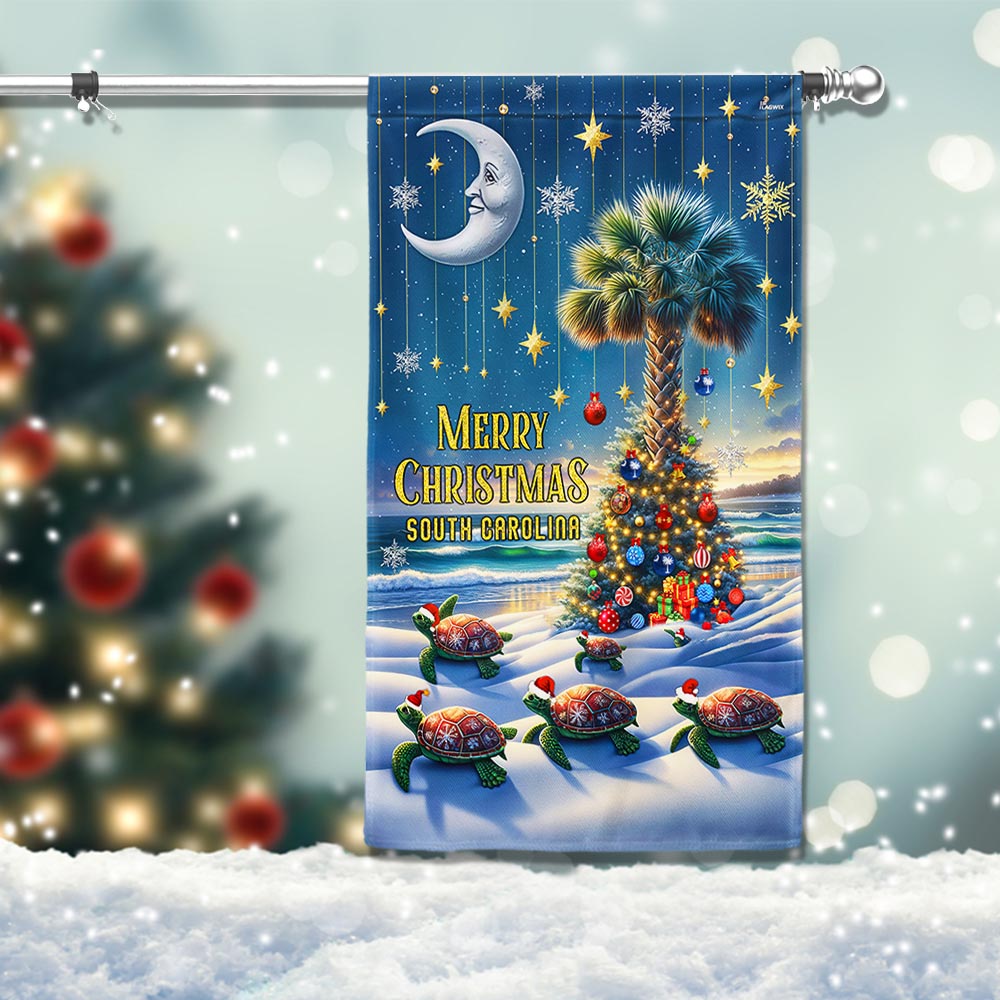 Sea Turtles Merry Christmas Palmetto Tree South Carolina Flag - Liberish