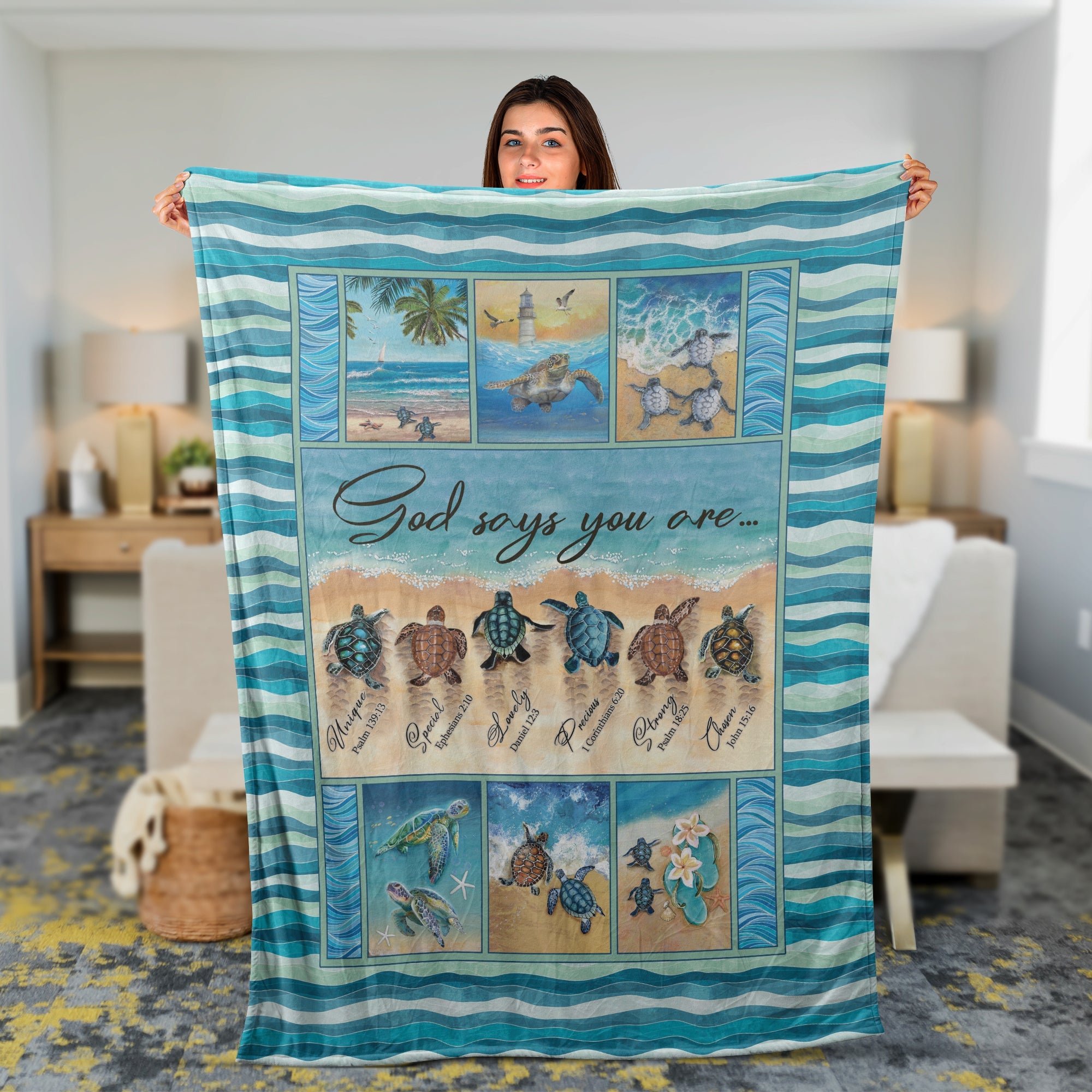 Christian Throw Blanket, Jesus Blanket, Faith Blanket, Inspirational Gift, Sea Turtles Blanket - To The Ocean, Sand Beach, God Says You Are