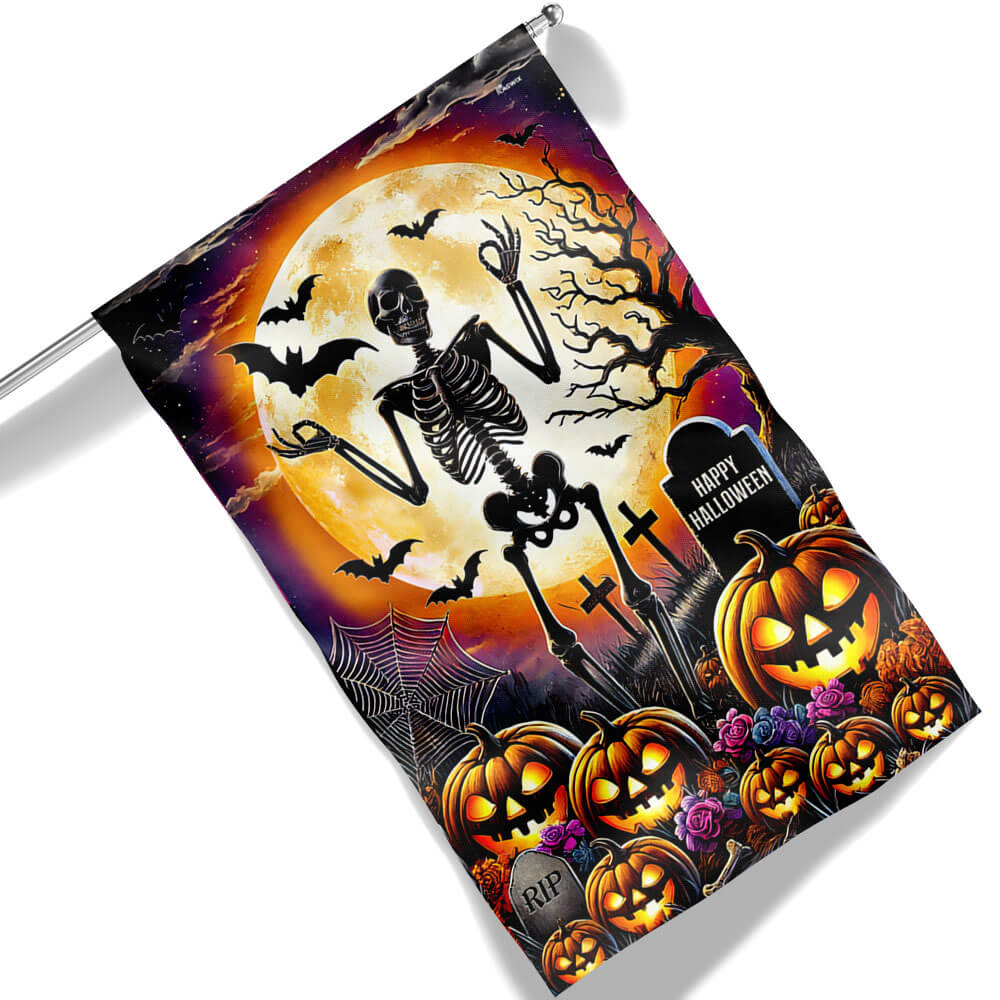 Skeleton Halloween Scary Pumpkins Flag - Liberish