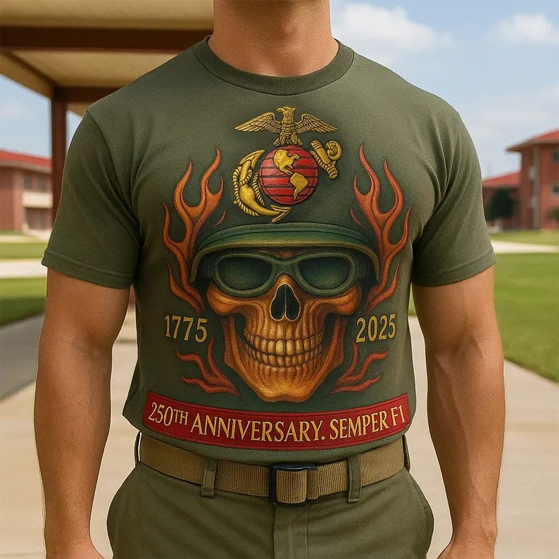 Skull 250th Anniversary Marine Corps Shirt Proud USMC T-Shirt Gifts For Patriots - Liberish