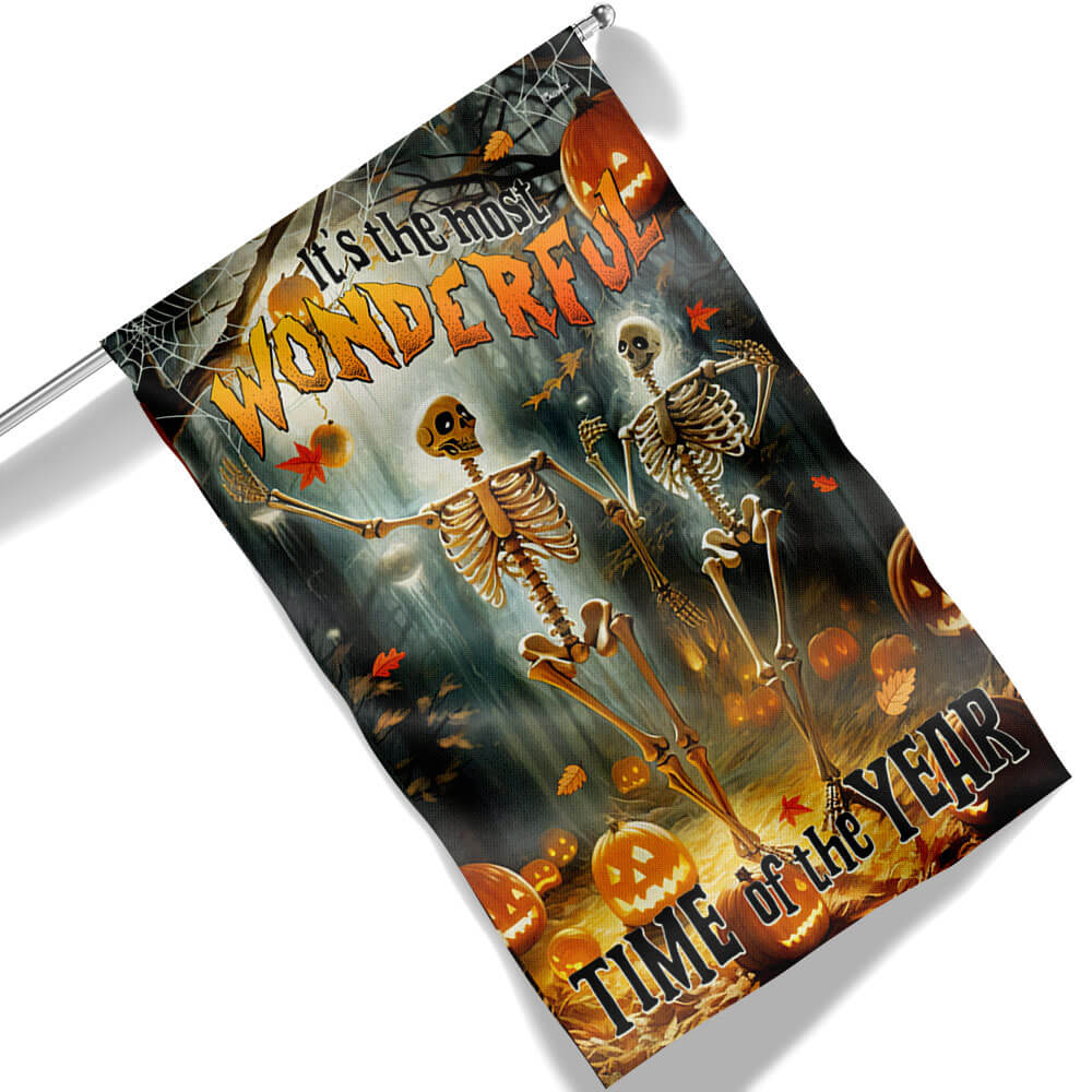 Skull Fall Halloween Pumpkin It S The Most Wonderful Time Of The Year Halloween Flag - Liberish