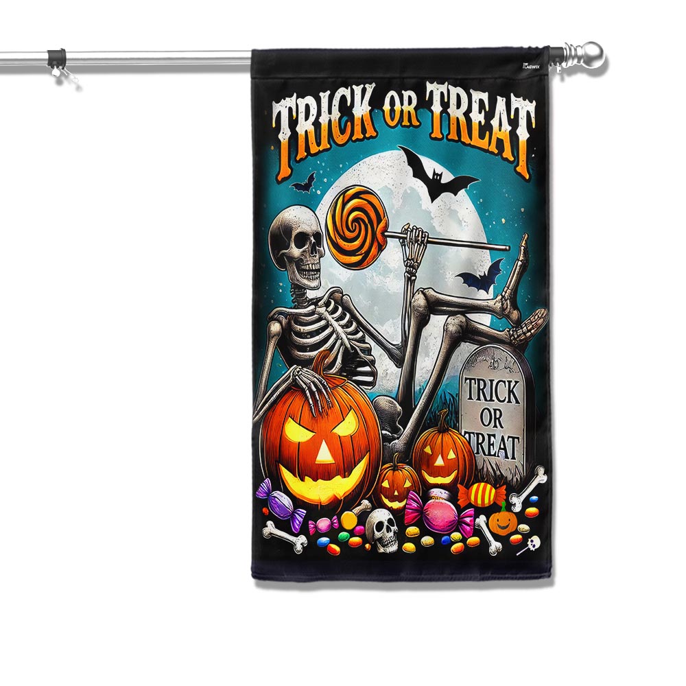 Skull Halloween Trick Or Treat Flag - Liberish