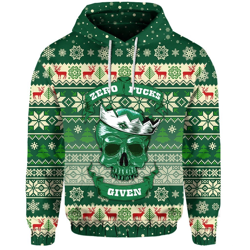 Skull Christmas Zip Hoodie Green LT8