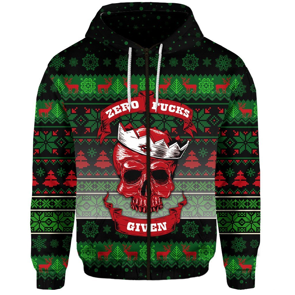 Skull Christmas Zip Hoodie Black LT8