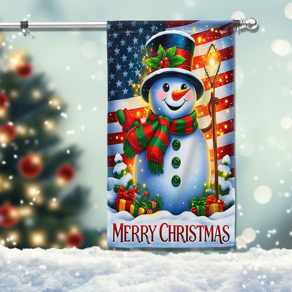 Snowman Christmas American Flag Patriotic Holiday Gift Decor - Liberish