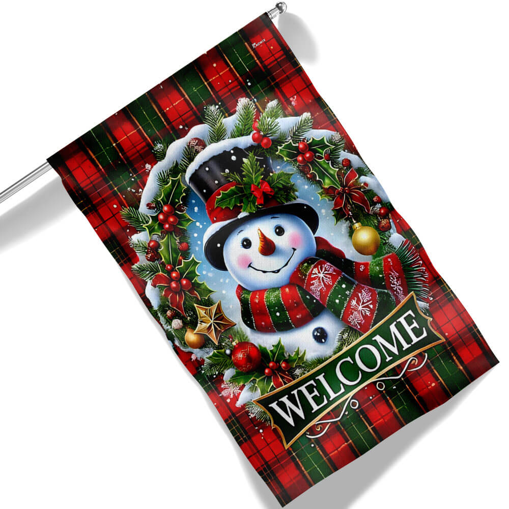 Snowman Christmas Welcome Holiday Winter Flag - Liberish