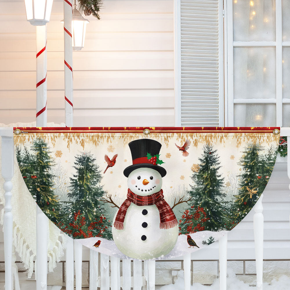 Snowman Festive Winter Holiday Christmas Non Pleated Fan Flag - Liberish