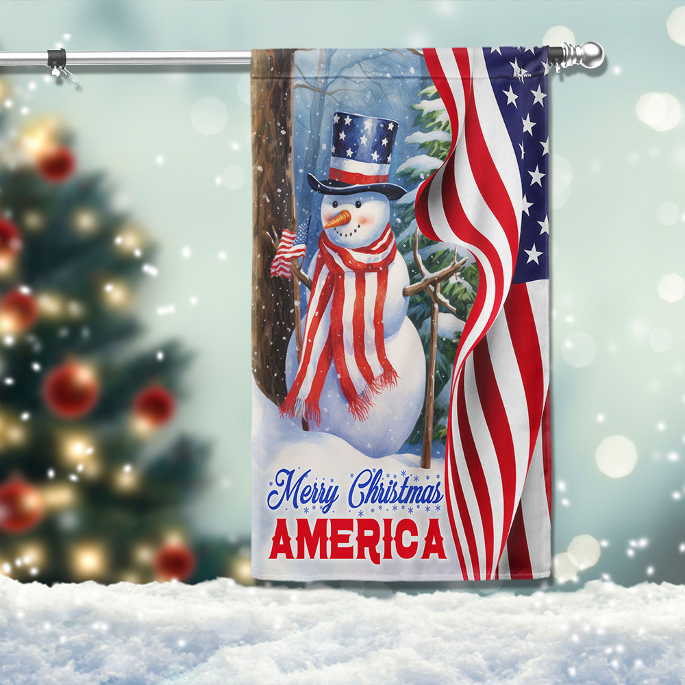 Snowman Merry Christmas American Flag - Liberish