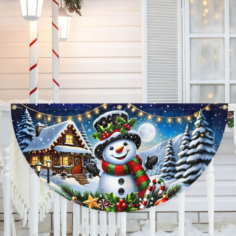 Snowman Winter Christmas Non Pleated Fan Flag - Liberish