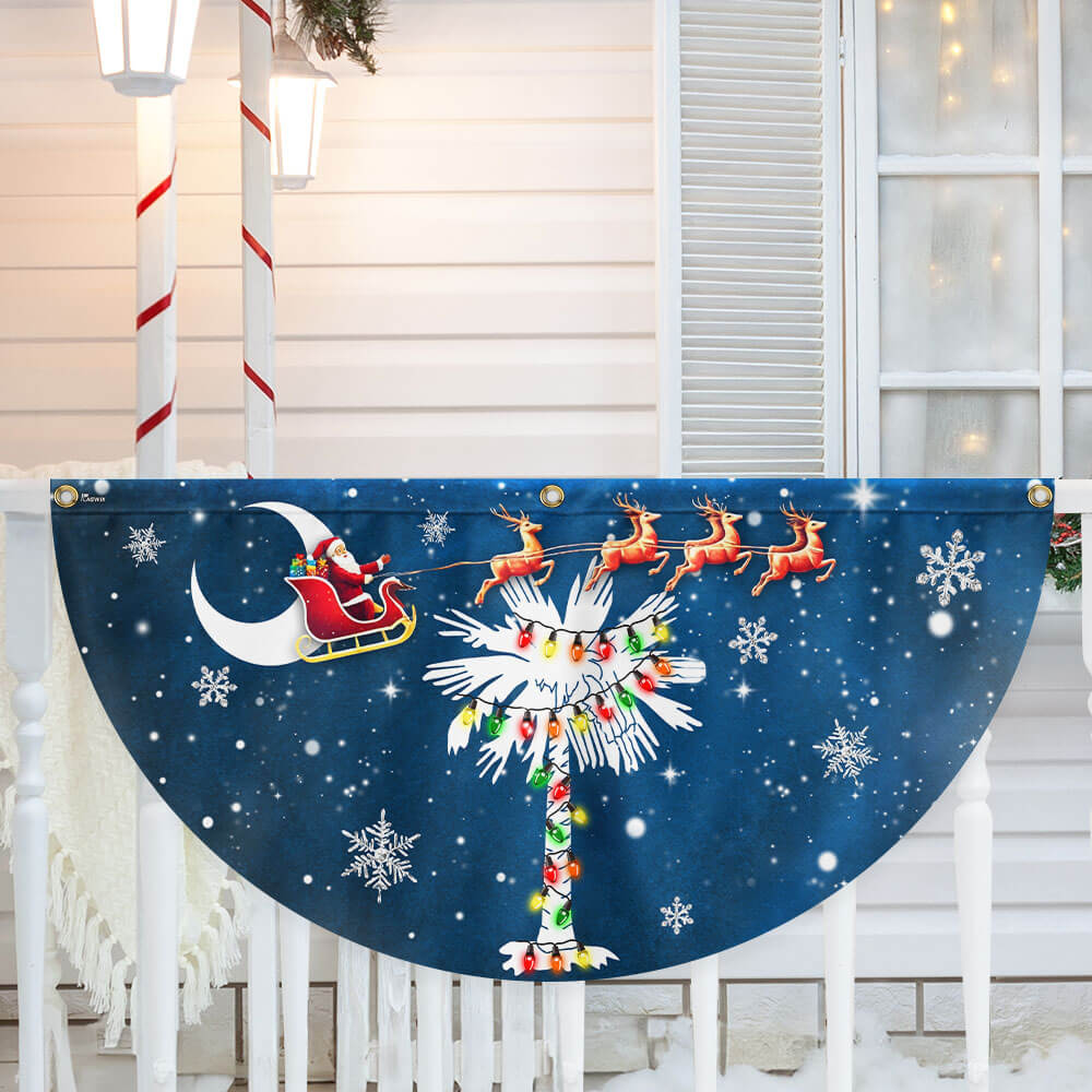 South Carolina Christmas Fan Flag Santa Palm Tree Non Pleated Decor - Liberish
