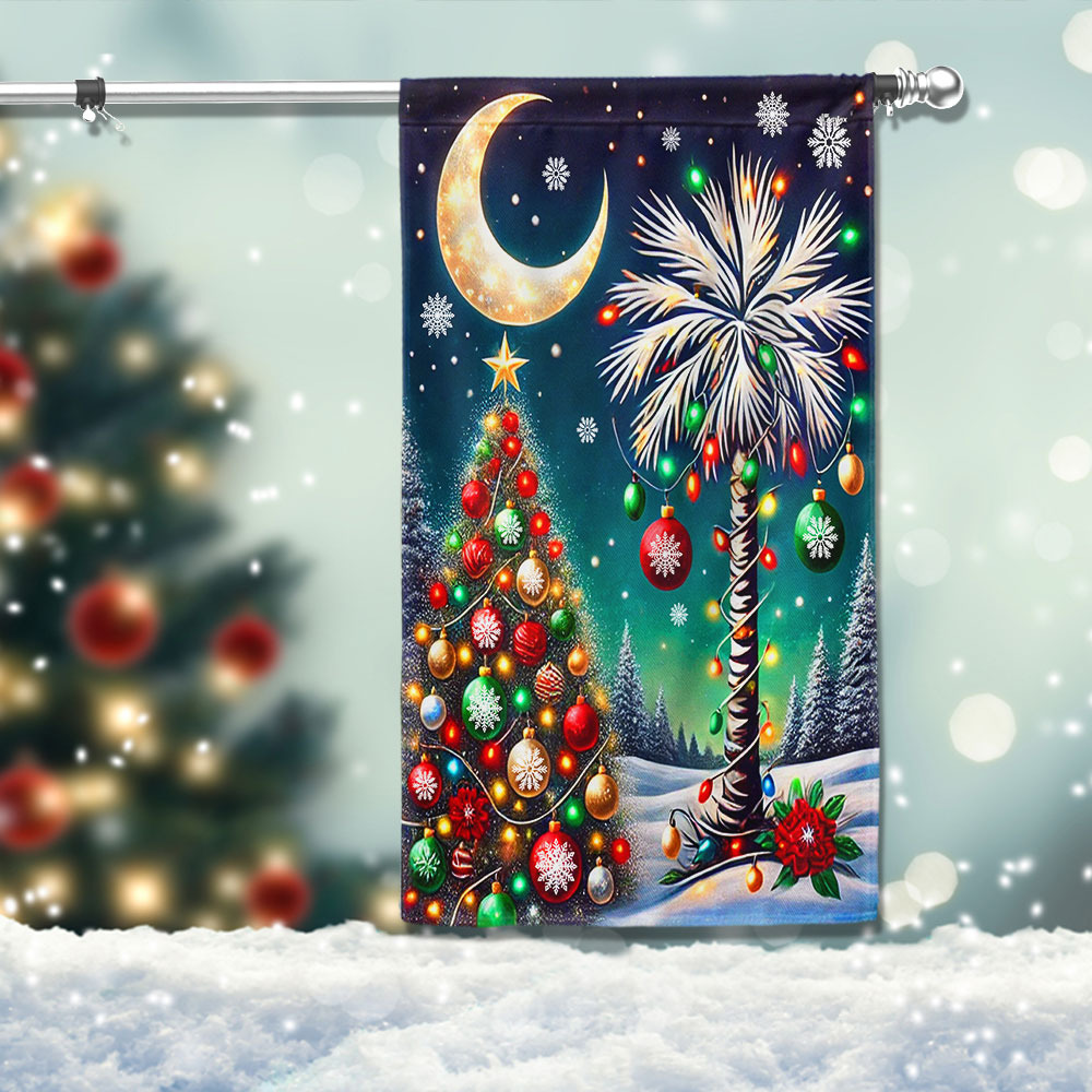 South Carolina Christmas Flag Palm Tree And Moon Christmas Tree Flag - Liberish