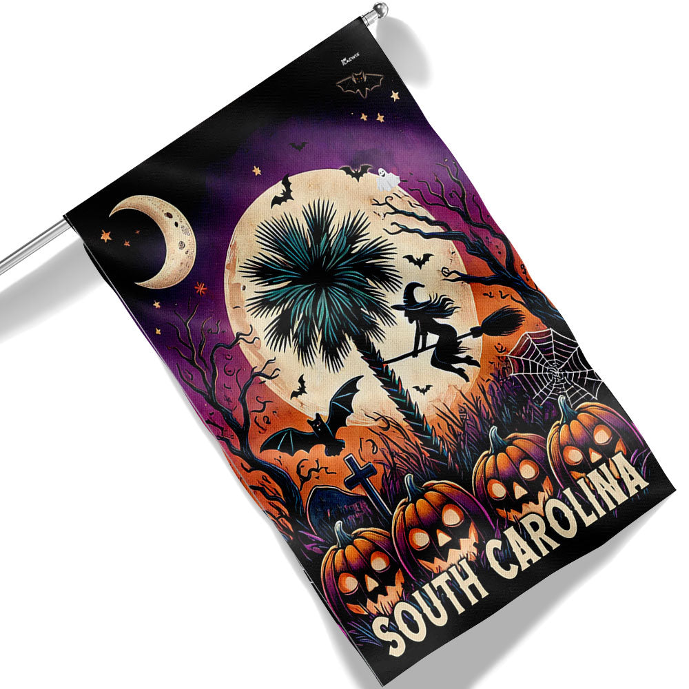 South Carolina Halloween Palm Tree And Witchcraft Pumpkins Halloween Flag - Liberish