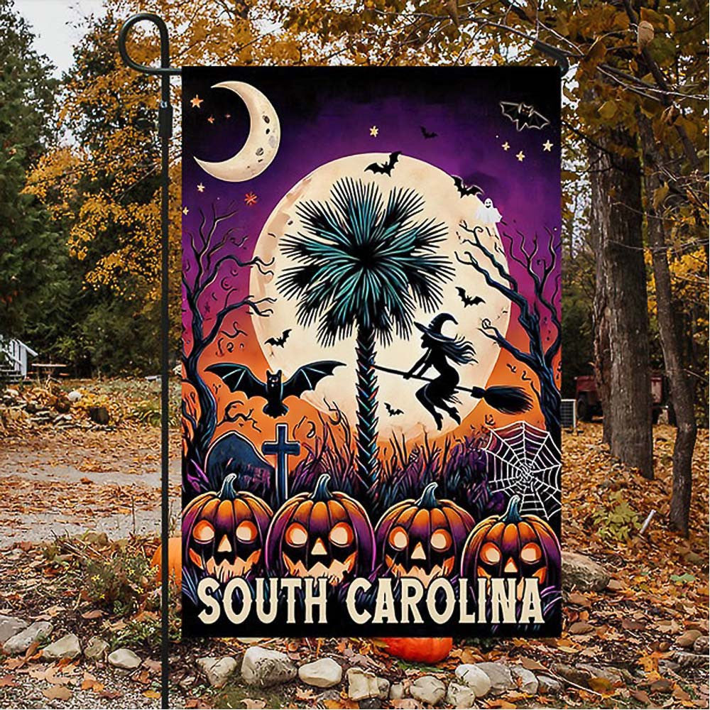 South Carolina Halloween Palm Tree and Witchcraft Pumpkins Halloween Flag Gift For Friend and Family - Liberish