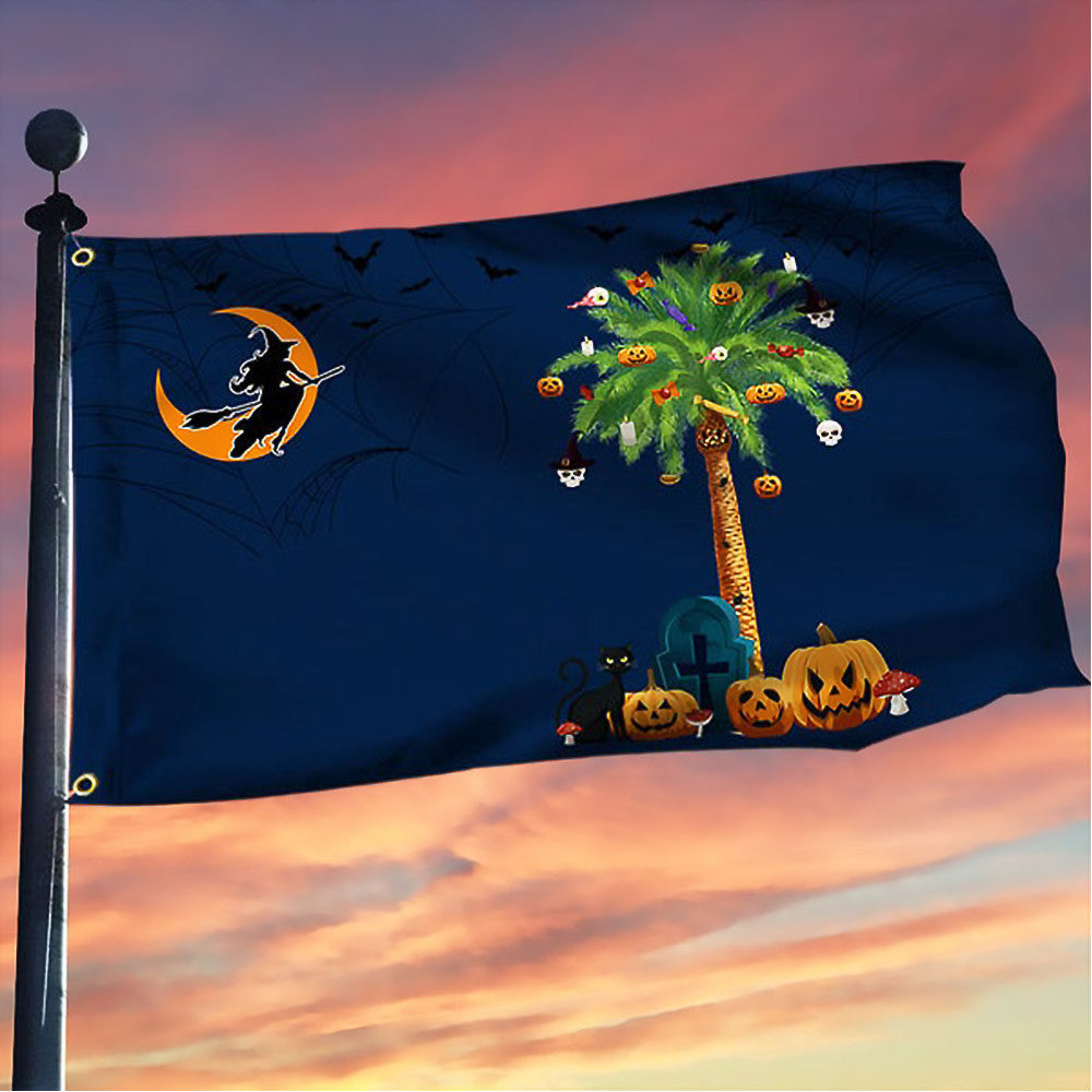 South Carolina Halloween Witchcraft Grommet Flag Pumpkins Palm Tree Best Halloween Gift For Adults - Liberish