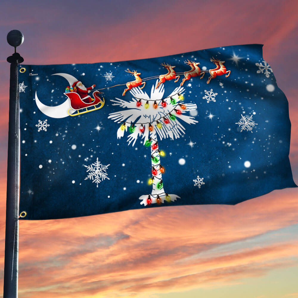 South Carolina Santa Christmas Palm Tree South Carolina Grommet Flag - Liberish
