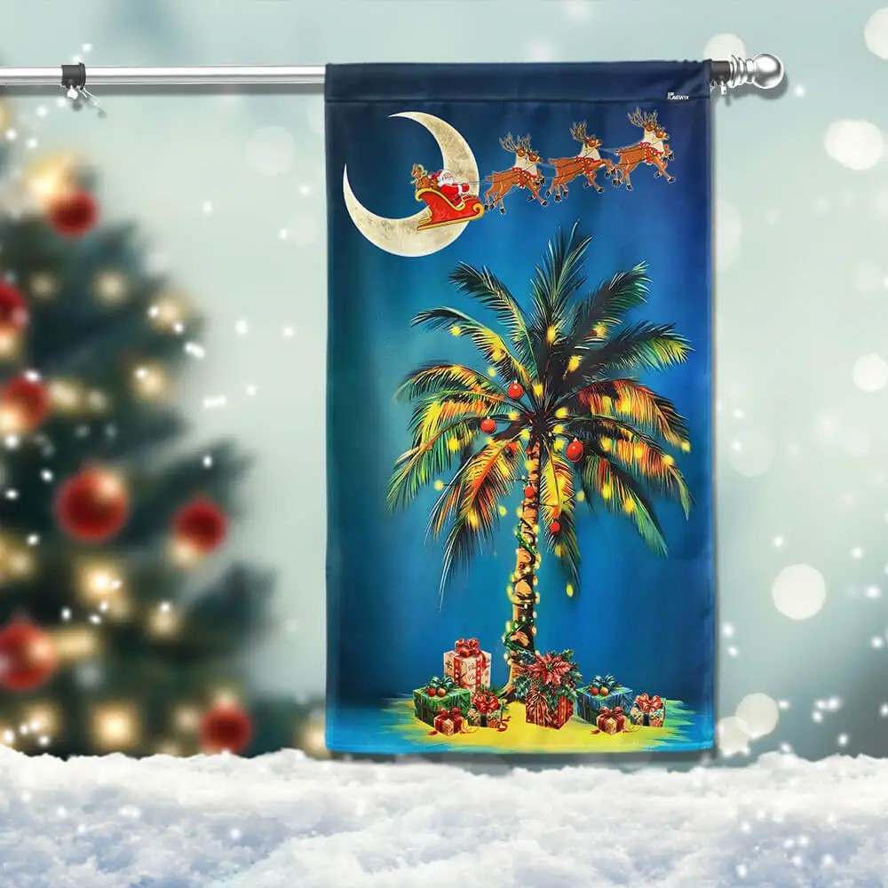 South Carolina Santa Christmas Palmetto Tree Christmas Flag - Liberish