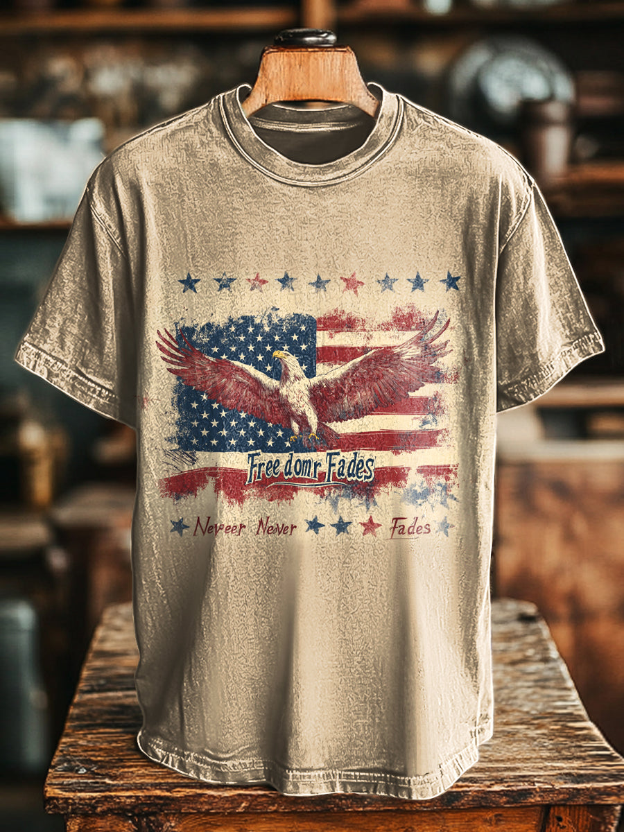 Vintage Independence Day Eagle Flag Print Casual Short Sleeve T-Shirt-1