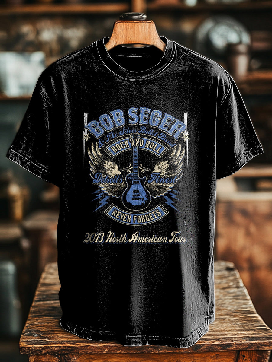 Retro Rock Guitar Print Casual Short Sleeve T-Shirt