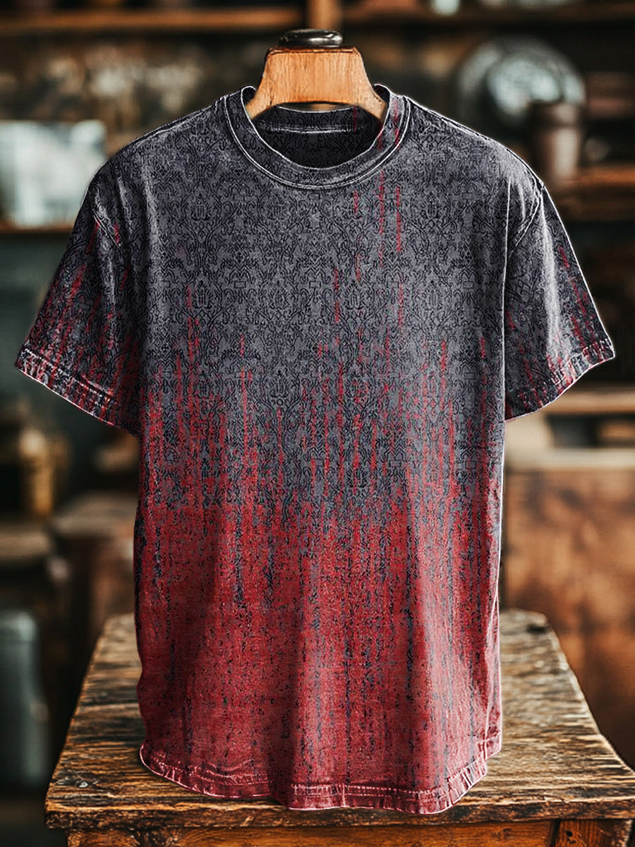 Vintage Abstract Gradient Ethnic Floral Print Casual Short Sleeve T-Shirt