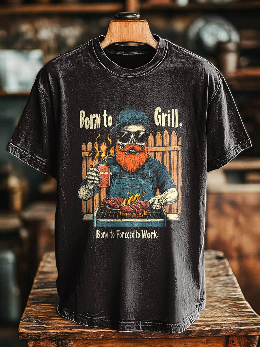 Vintage Fun Skull Roast Print Casual Short Sleeve T-Shirt