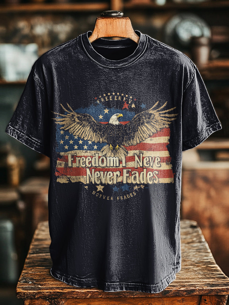 Vintage Independence Day Eagle Flag Print Casual Short Sleeve T-Shirt